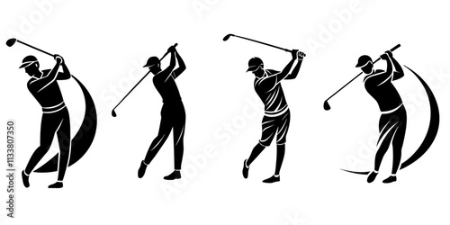 Golf player icon, golfer vector silhouette.