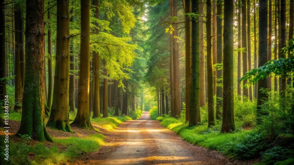 Serene forest path surrounded by tall trees, nature, tranquil, peaceful, walkway, relaxation, calming, trees, greenery Serene forest path surrounded by tall trees, nature, tranquil, peaceful, walkway, relaxation, calming, trees, greenery