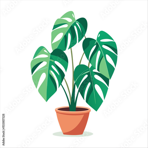 minimal vector philodendron houseplant design illustration, on white background