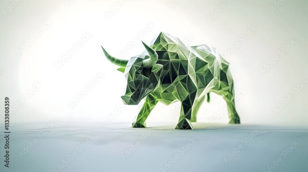 Obraz premium Green Financial Analyst Trading Stock Market Wall Street Bull. Clean background