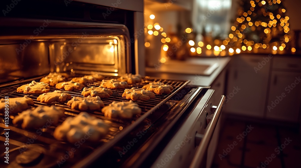 Christmas Cookies Baking in Oven Warm Festive Kitchen Christmas Cookies Baking in Oven Warm Festive Kitchen