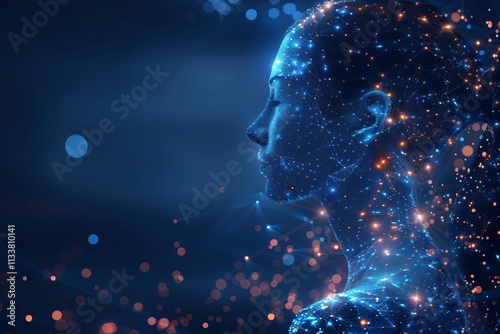 Woman walking wireframe on blue background