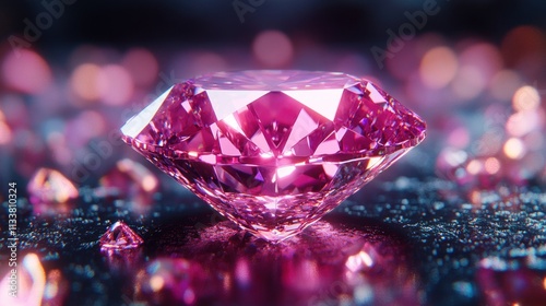 Sparkling pink diamond on dark surface. photo