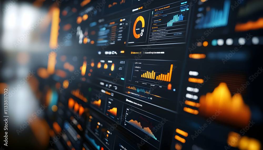 Obraz premium A digital dashboard displaying data visualizations and analytics in vibrant colors.