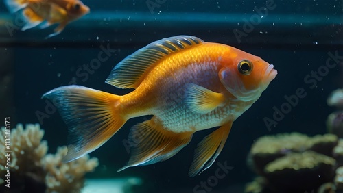 Colorful Pet Fish Swimming in Aquarium Tank