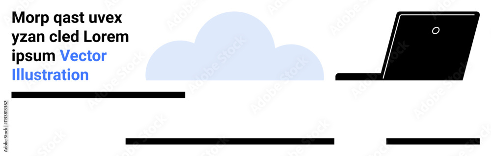 Black laptop, blue cloud, placeholder text. Ideal for tech services, cloud computing, IT solutions, online courses, remote work tools, digital marketing, and virtual meetings. Landing page Black laptop, blue cloud, placeholder text. Ideal for tech services, cloud computing, IT solutions, online courses, remote work tools, digital marketing, and virtual meetings. Landing page