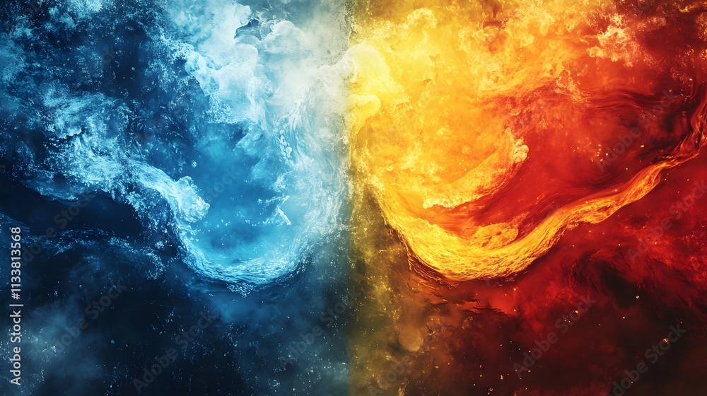 Fototapeta premium Abstract art depicting contrasting elements of fire and ice