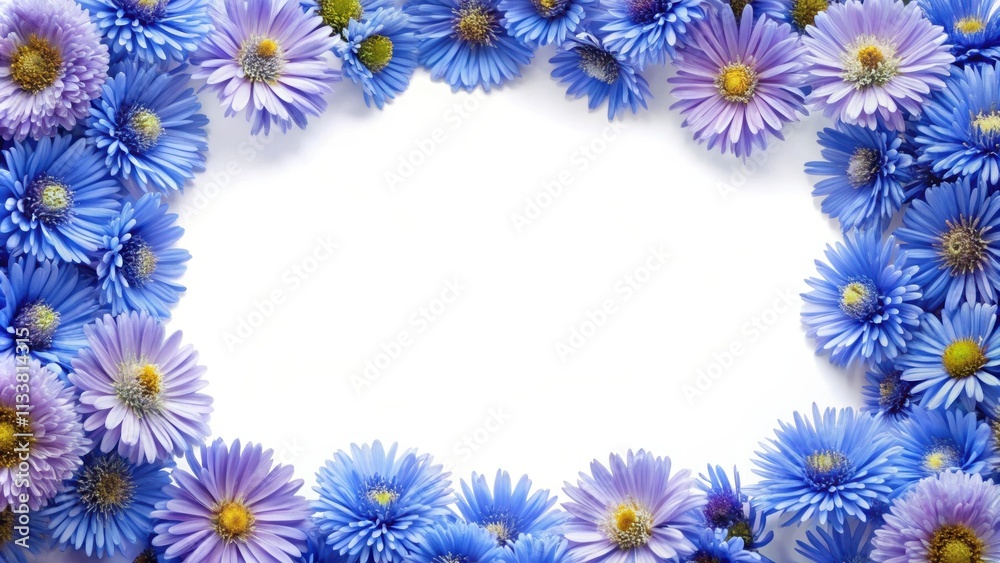 Romantic vertical frame made of blue aster flowers, perfect for celebrations and special occasions, blue, aster Romantic vertical frame made of blue aster flowers, perfect for celebrations and special occasions, blue, aster