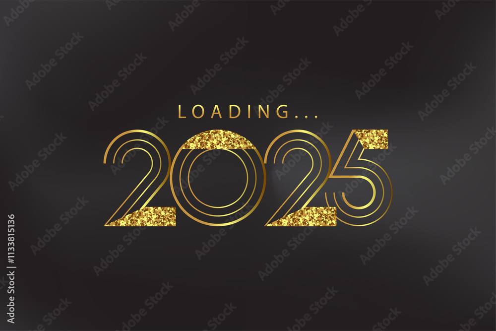 New Year 2025 Gold Glitter has a Beautiful Bright And Shining Design on a Black Background New Year 2025 Gold Glitter has a Beautiful Bright And Shining Design on a Black Background