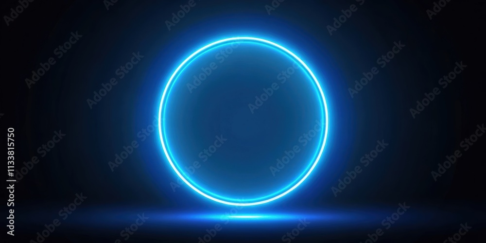 Neon blue geometric circle glowing on a dark background, neon, blue, geometric, circle, glowing, dark, background, abstract Neon blue geometric circle glowing on a dark background, neon, blue, geometric, circle, glowing, dark, background, abstract
