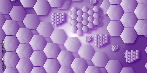 abstract modern elegant purple background. Three-dimensional render of purple-colored hexagons. Light pink, white vector layout with shapes of hexagons. Light purple, white vector layout with shapes 