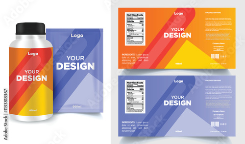 Package template design, Label design, Multi vitamin label sticker design and natural food supplement, pill bottle jar label.