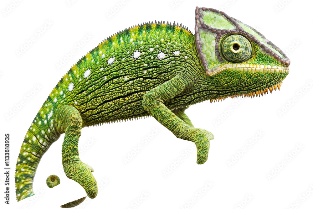 Fototapeta premium Green Chameleon Isolated on PNG Transparent Background