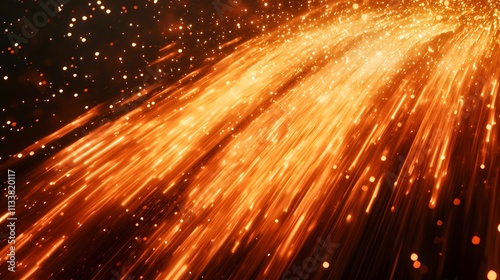 Abstract Orange Light Streaks and Glowing Particles photo