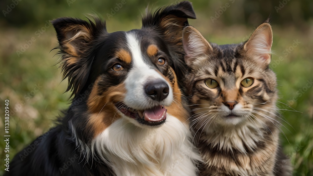 Happy Puppy and Kitten Sharing a Sweet Moment in the Grass Happy Puppy and Kitten Sharing a Sweet Moment in the Grass