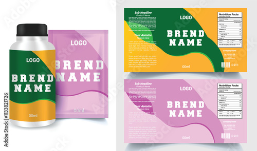 Package template design, Label design, Multi vitamin label sticker design and natural food supplement, pill bottle jar label.