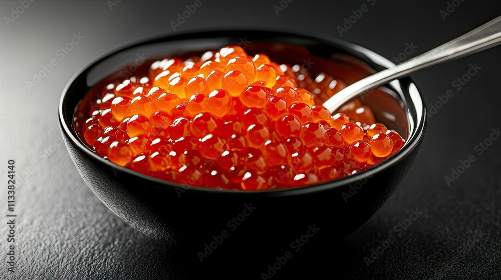 Delicate Bowl of Salmon Roe with Spoon Delicate Bowl of Salmon Roe with Spoon