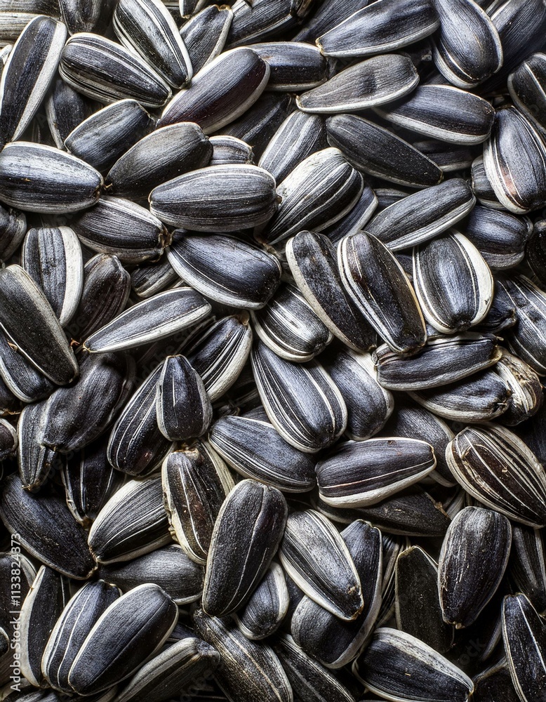 A close-up shot of a pile of sunflower seeds.