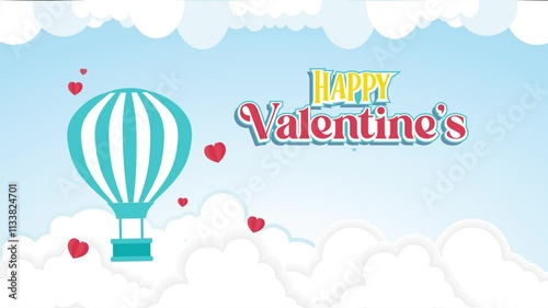 Happy Valentine's Day Video Animation with Hot Air Balloons in the Sky