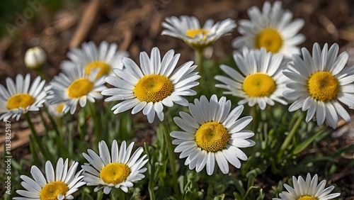 Blooming Spring Daisies in Garden