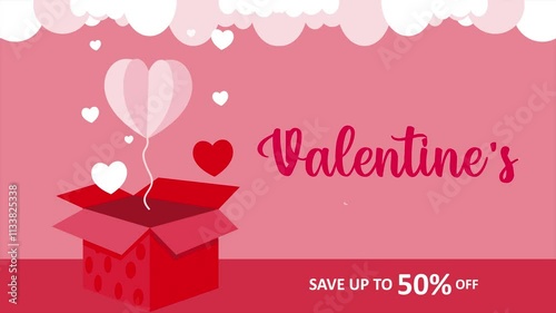 Valentine's Day Special Offer Video Animation with Heart-shaped folded paper balloons in a Gift Box