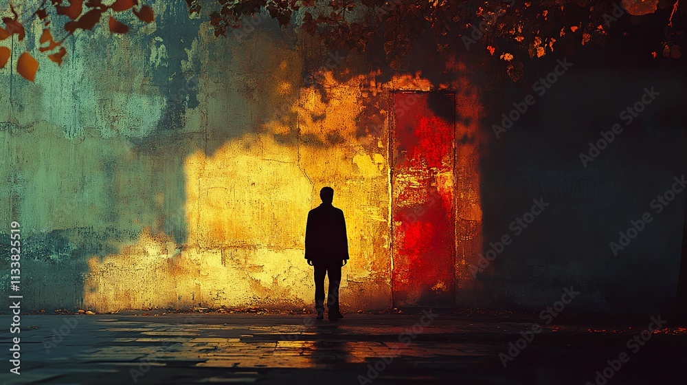 A Man at a Red Door: A Surreal Journey into the Unknown A Man at a Red Door: A Surreal Journey into the Unknown
