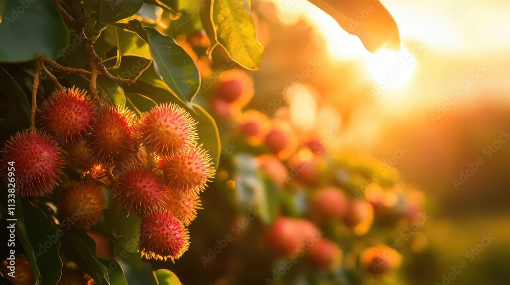 Ripe Rambutan in Picturesque Garden Setting Ripe Rambutan in Picturesque Garden Setting