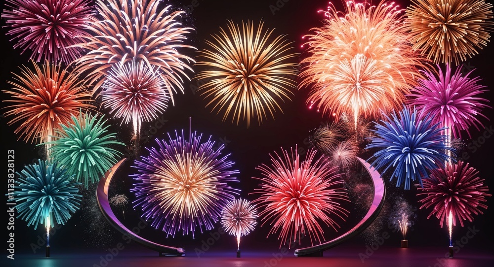 Fototapeta premium Using multicolor fireworks with bursts of all hues to represent the hope of new adventures