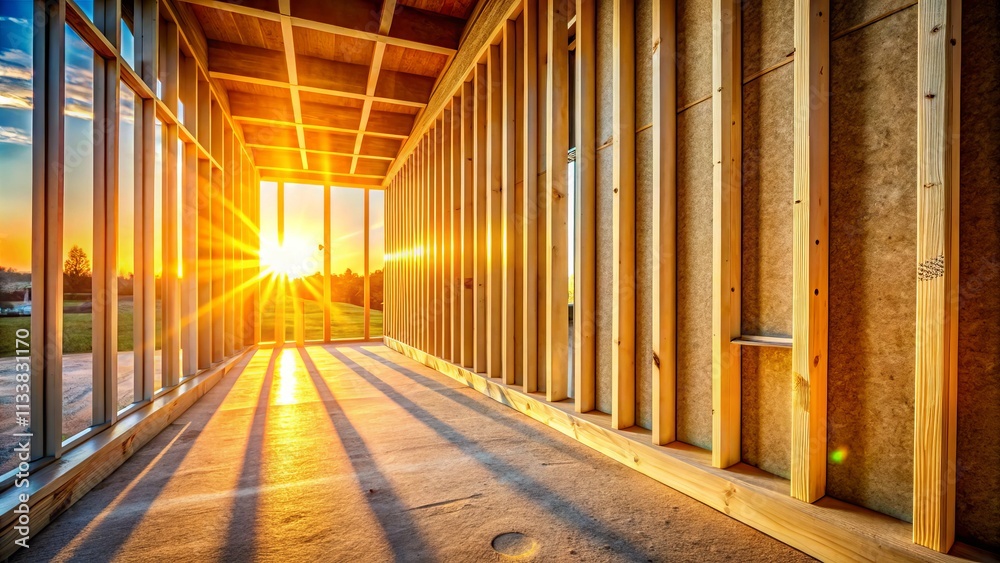 Fototapeta premium Stunning Wide-Angle Photo of Drywall Installation: Framing, Studs, Construction, Interior, Home Renovation