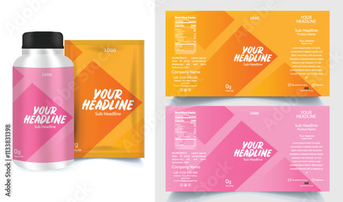 Package template design, Label design, Multi vitamin label sticker design and natural food supplement, pill bottle jar label.