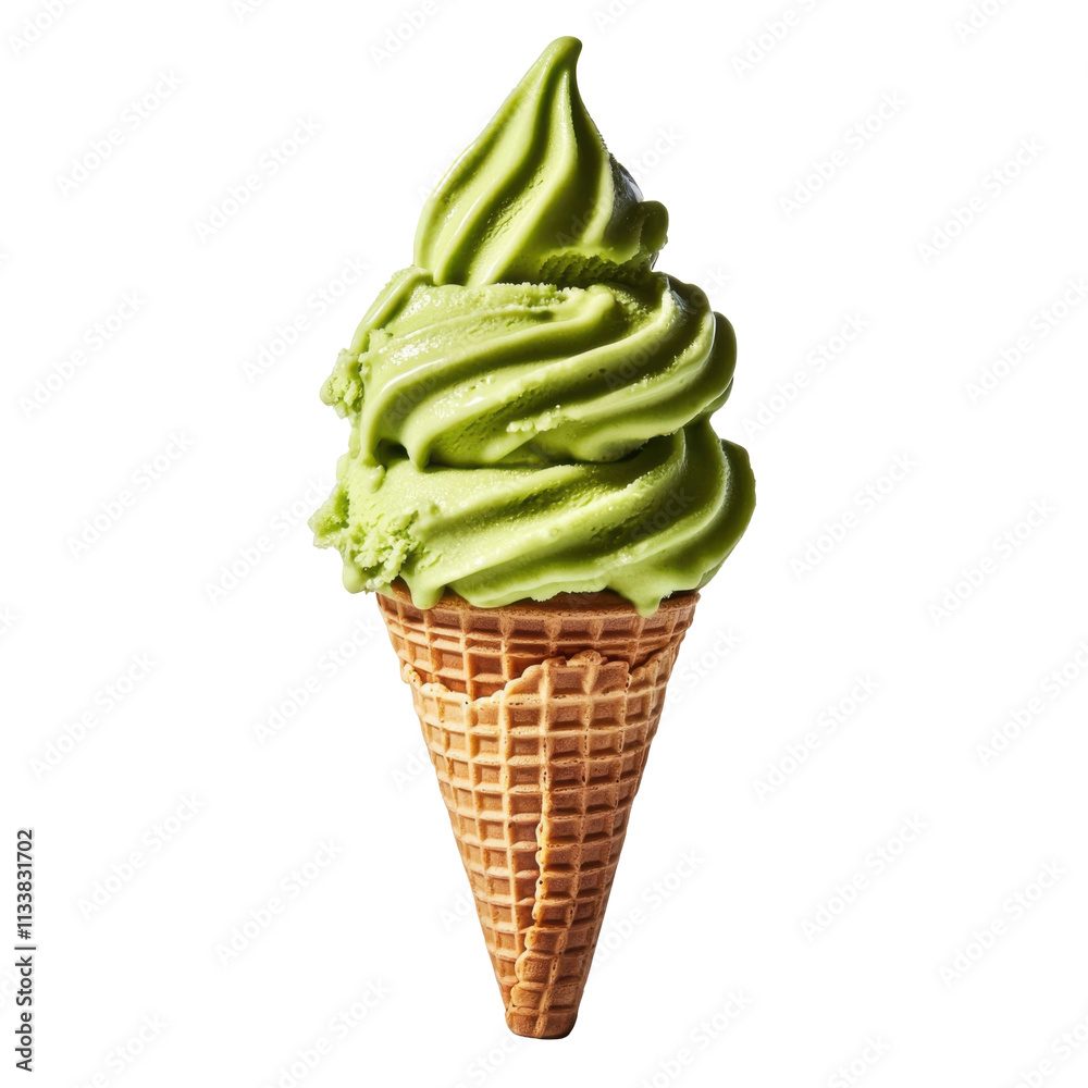 Green Ice Cream in Waffle Cone Isolated on PNG Transparent Background Green Ice Cream in Waffle Cone Isolated on PNG Transparent Background