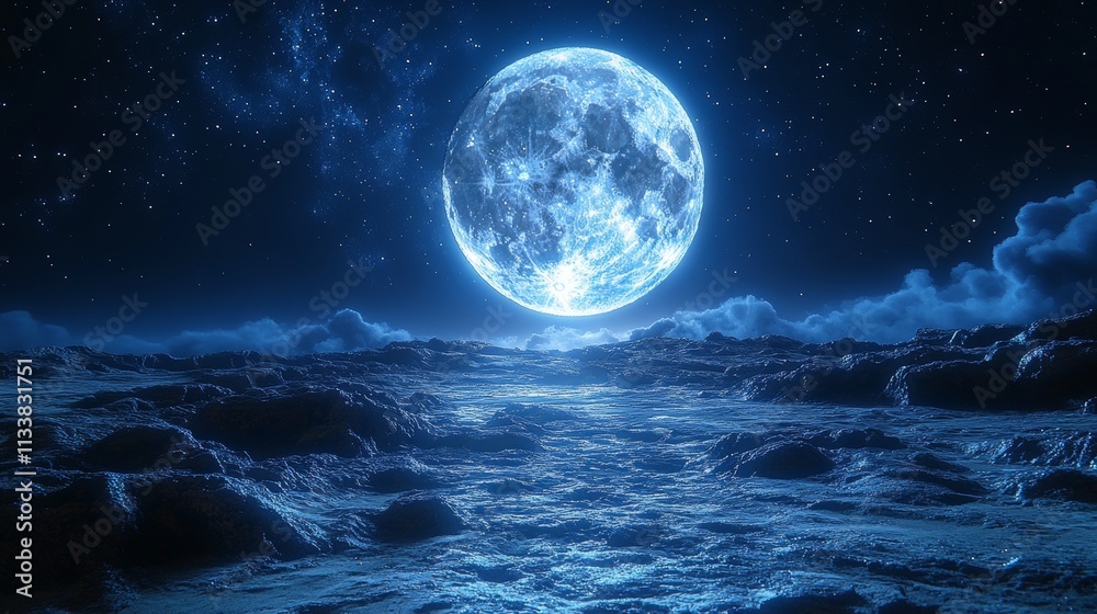 The night sky with a full moon and shining stars The night sky with a full moon and shining stars