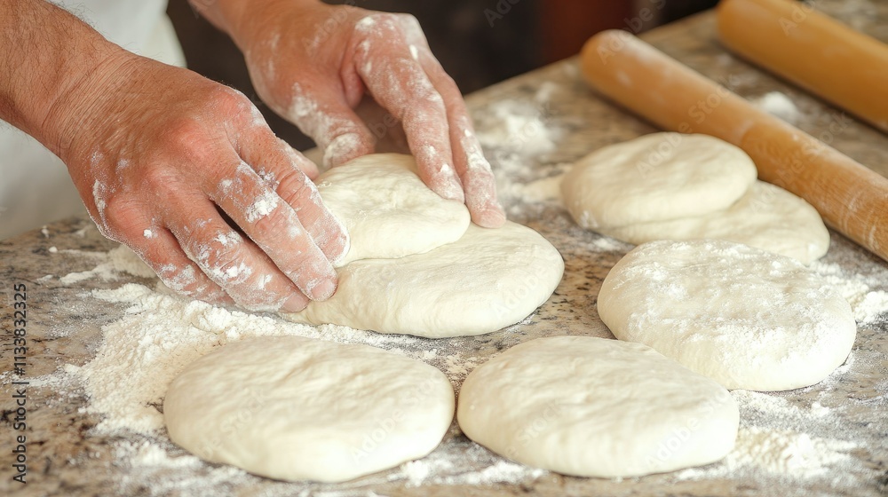 Hands Shaping Dough in a Bakery Setting Hands Shaping Dough in a Bakery Setting
