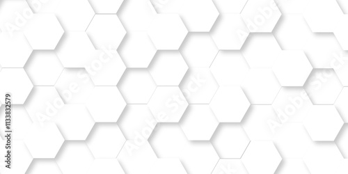 Abstract pattern with hexagonal white and gray technology line paper background. Hexagonal 3d vector grid tile and mosaic structure mess cell. white and gray hexagon honeycomb geometric copy space.