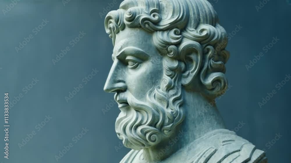 Ancient greek statue with curly hair and beard. generative ai