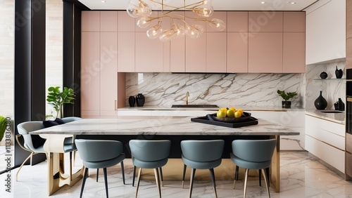 With a chic backdrop and lots of space for text, the interior designer and client worked together to choose the color of marble stone for the kitchen design, emphasizing style and teamwork. View Less photo