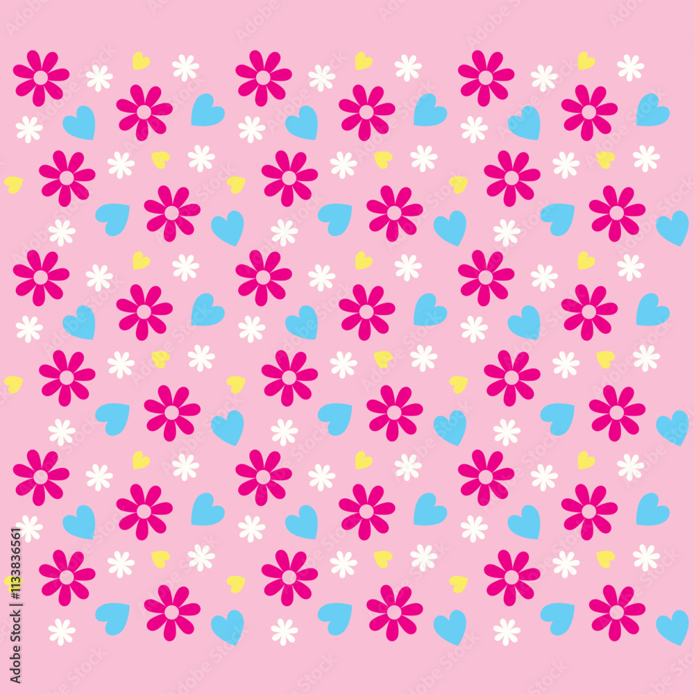 Seamless vector illustration of delicate flowers and hearts in a decorative pattern. Seamless vector illustration of delicate flowers and hearts in a decorative pattern.