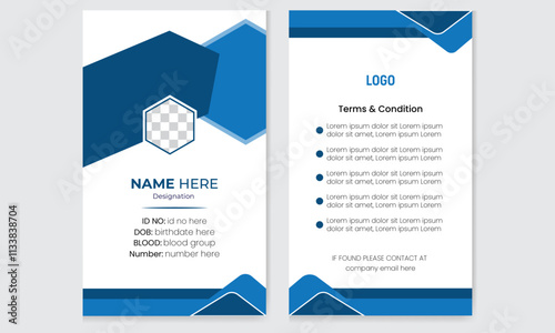 Abstract Geometric Blue Id Card Design, Professional Identity Card Template Vector for Employee and Others

