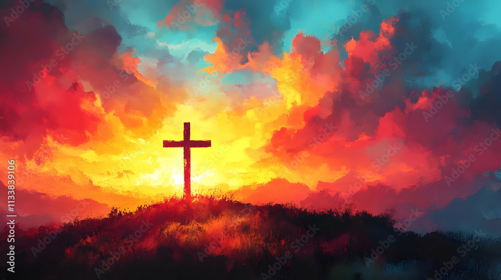 Sunset Cross Silhouette: Fiery Sky, Hope, Faith Sunset Cross Silhouette: Fiery Sky, Hope, Faith