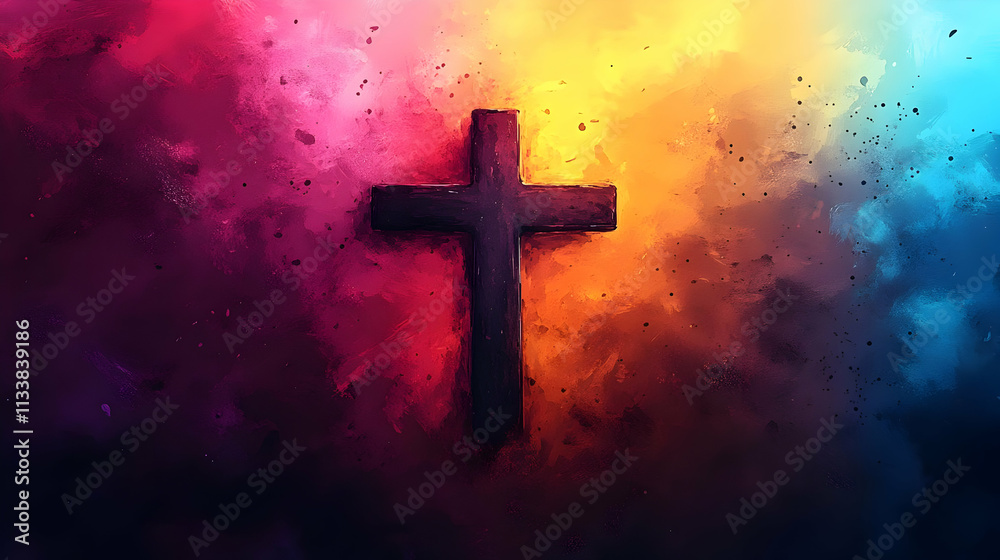 Cross Symbol: Abstract Art with Vivid Colors and Spiritual Significance