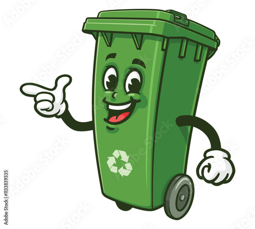 Trash Bin  Cartoon Character Mascot Illustration Vector Clip-art Hand-drawn Logo Design 