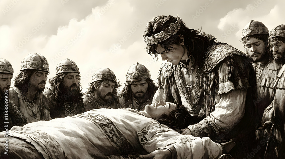 King Mourns Fallen Soldier, Crown Weighed Heavy, Grief-stricken Court Observes Somberly King Mourns Fallen Soldier, Crown Weighed Heavy, Grief-stricken Court Observes Somberly