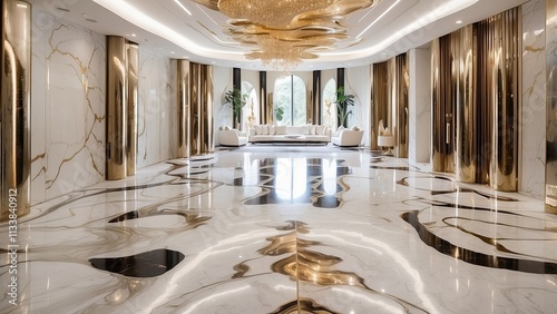 opulent atmosphere with a smooth transition between metallic epoxy floors and polished marble that produces abstract patterns photo