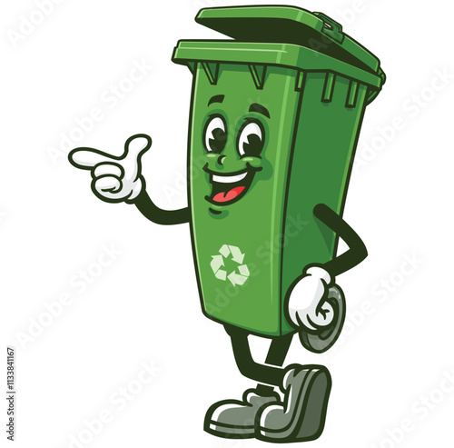 Trash Bin  with idea hand pose,  Cartoon Character Mascot Illustration Vector Clip-art Hand-drawn Logo Design 