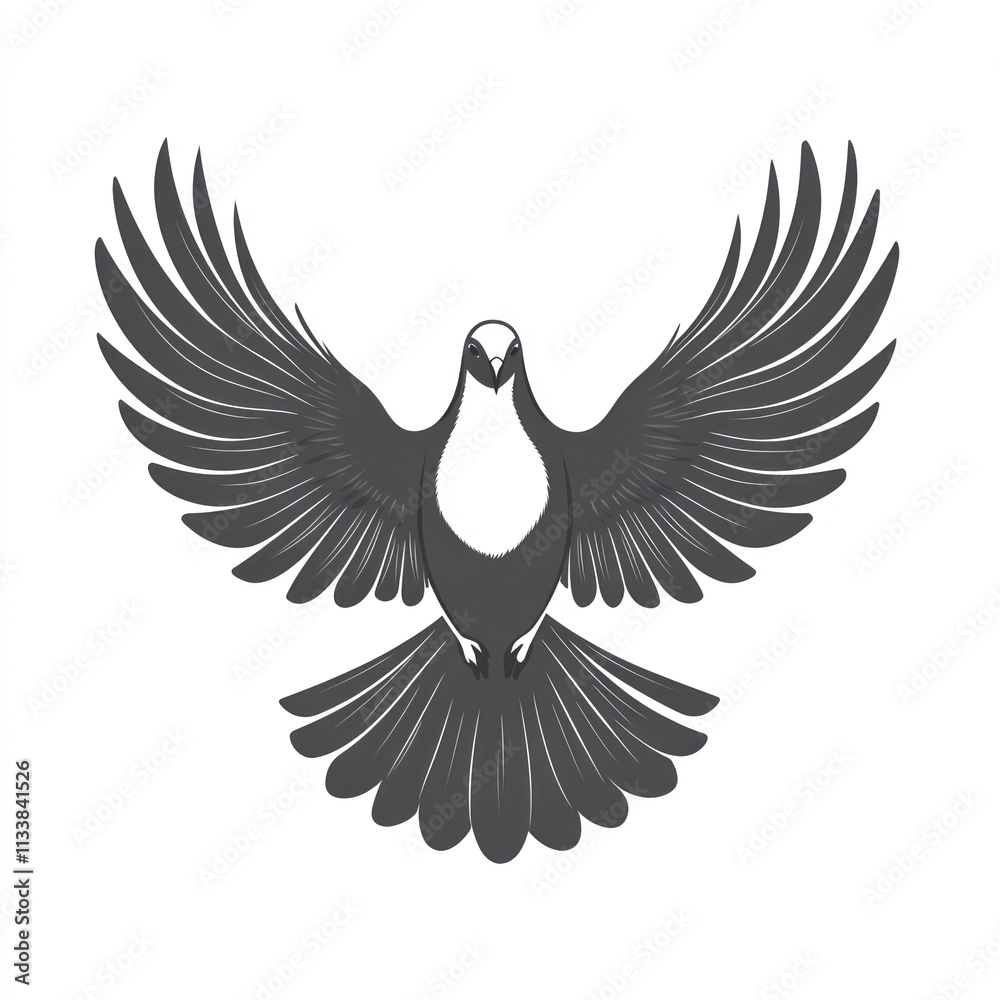 Obraz premium Gray dove with wings spread wide, isolated on white background.