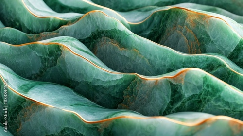 Abstract Green Marble Landscape with Gold Accents