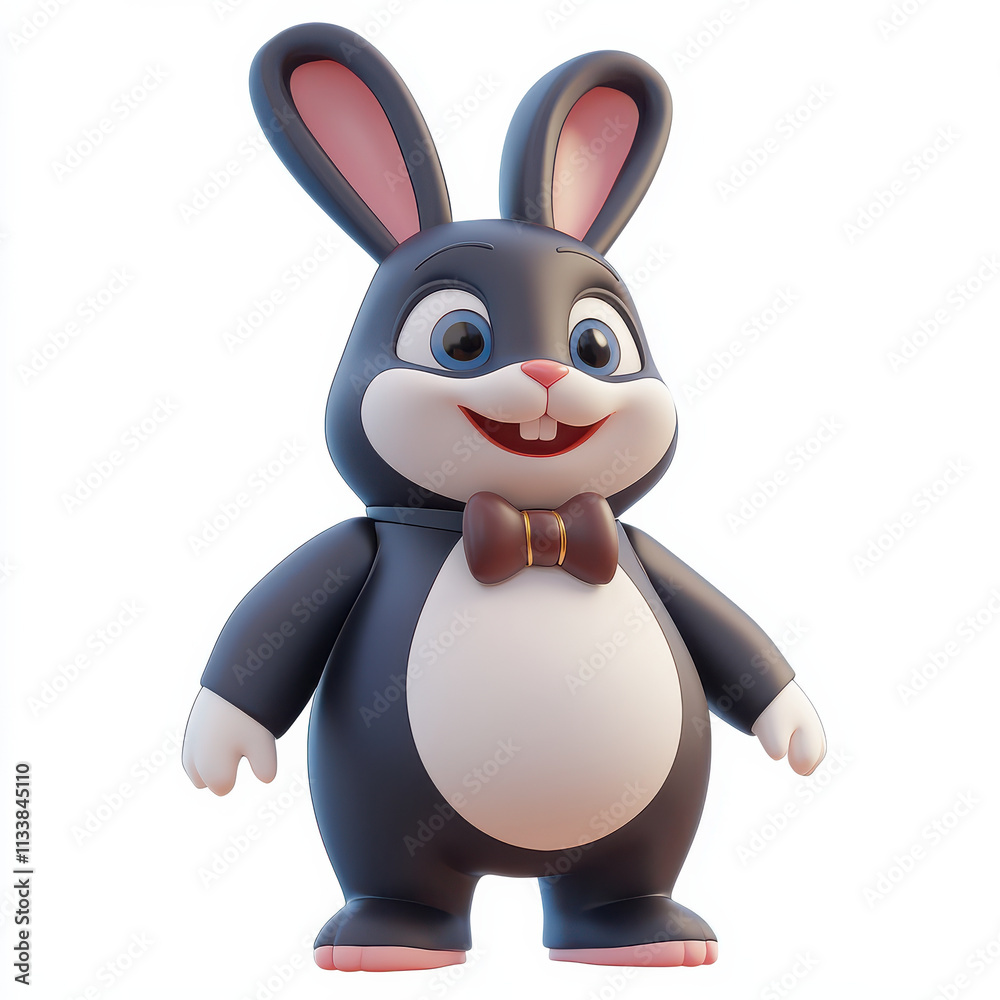 Obraz premium Cute bunny character with bow tie, exuding festive charm and joy, isolated design on white background 