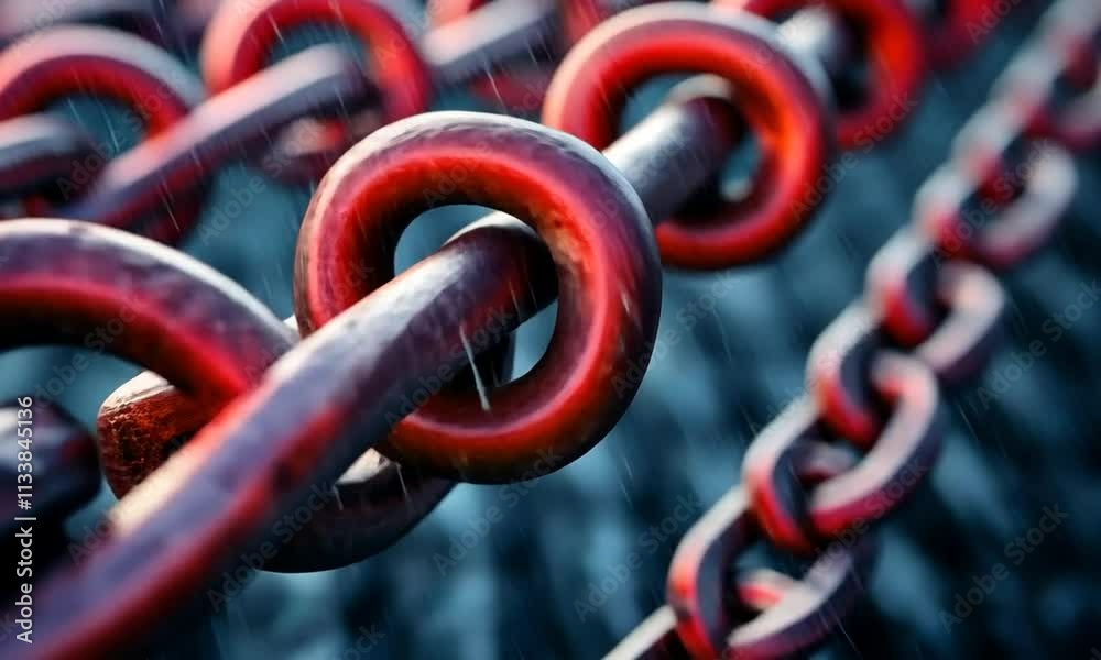 A close-up of interconnected metallic chains with a striking red hue, emphasizing strength and unity. A close-up of interconnected metallic chains with a striking red hue, emphasizing strength and unity.