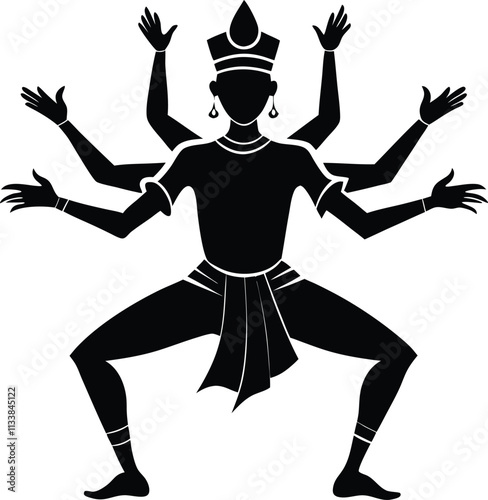 Silhouette of Multi-Armed Hindu Deity Illustration | Indian Art Vector Graphic | Religious Iconography | Spiritual Symbolism