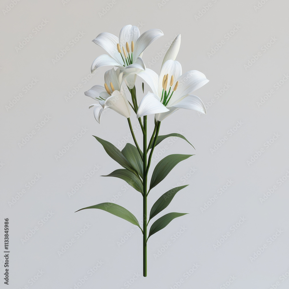 Easter lily with simplistic elegance and white petals in 3D illustration Easter lily with simplistic elegance and white petals in 3D illustration
